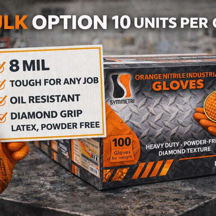 AroCare 8 Mil Orange Nitrile Gloves, Diamond Grip, Powder-Free, Latex-Free, Small, 1000/Case