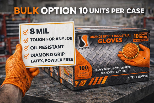 AroCare 8 Mil Orange Nitrile Gloves, Diamond Grip, Powder-Free, Latex-Free, X-Large, 1000/Case
