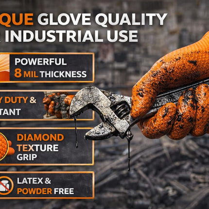 AroCare 8 Mil Orange Nitrile Gloves, Diamond Grip, Powder-Free, Latex-Free, Small, 1000/Case