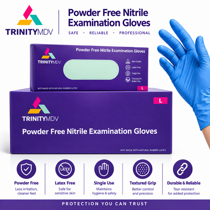 TrinityMDV Chemo-Rated Nitrile Exam Gloves – 4 mil, Powder-Free, Blue Violet