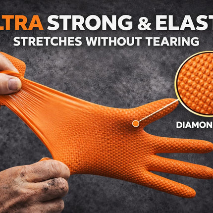 AroCare 8 Mil Orange Nitrile Gloves, Diamond Grip, Powder-Free, Latex-Free, Medium, 1000/Case