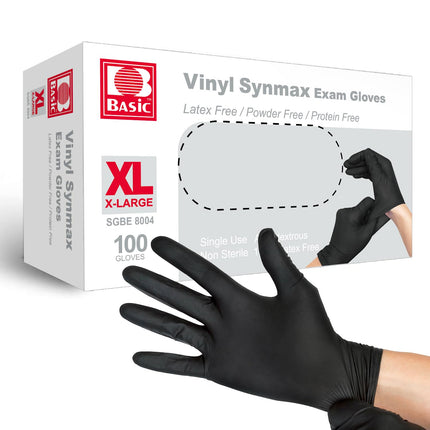 Basic Medical Synmax Vinyl 3.5mil - Black Disposable Gloves (Box of 100)
