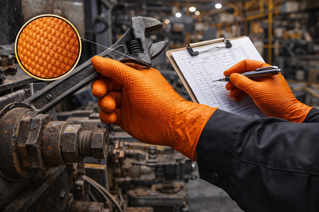 AroCare 8 Mil Orange Nitrile Gloves, Diamond Grip, Powder-Free, Latex-Free, Large, 100/Box