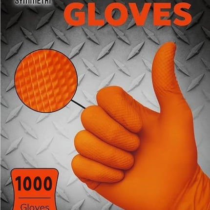 AroCare 8 Mil Orange Nitrile Gloves, Diamond Grip, Powder-Free, Latex-Free, Large, 1000/Case