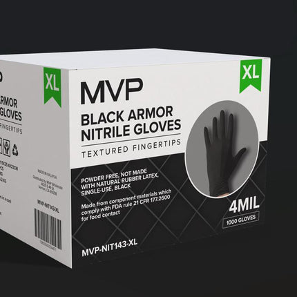 MVP Nitrile Gloves – Black – 4 Mil – Heavy Duty – Non-Exam – Case of 1,000 Gloves (10 Boxes)