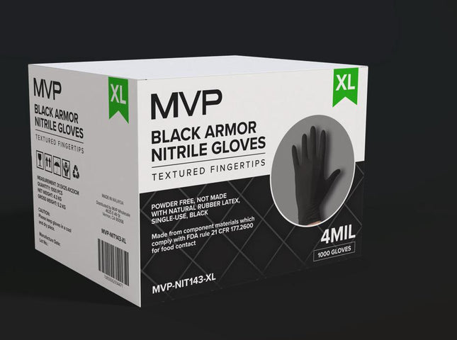 MVP Nitrile Gloves – Black – 4 Mil – Heavy Duty – Non-Exam – Case of 1,000 Gloves (10 Boxes)