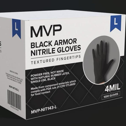 MVP Nitrile Gloves – Black – 4 Mil – Heavy Duty – Non-Exam – Case of 1,000 Gloves (10 Boxes)