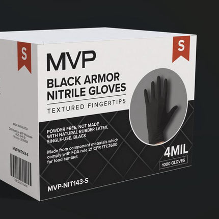MVP Nitrile Gloves – Black – 4 Mil – Heavy Duty – Non-Exam – Case of 1,000 Gloves (10 Boxes)