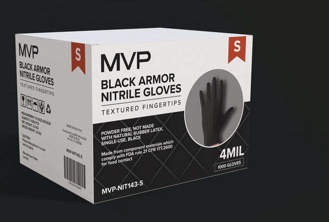 MVP Nitrile Gloves – Black – 4 Mil – Heavy Duty – Non-Exam – Case of 1,000 Gloves (10 Boxes)