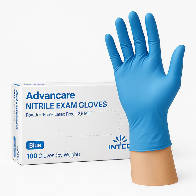 Advancare Nitrile Exam Gloves – Blue, 3.5 Mil, Powder-Free, Latex-Free – Case of 1,000 (10 Boxes) – INTCO Medical