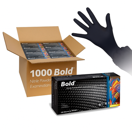 Aurelia Bold Black Nitrile Gloves - Powder-Free, Textured, Disposable, Heavy-Duty, Latex-Free, Ambidextrous - Medical & Industrial Use 1000 Gloves