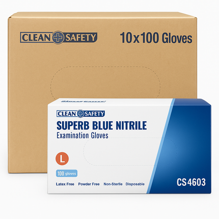 Cheap Nitrile Gloves – Clean Safety Superb Blue – Latex Free, Powder Free, Disposable Exam Gloves (S, M, L, XL) – 100/Box, 10 Boxes/Case