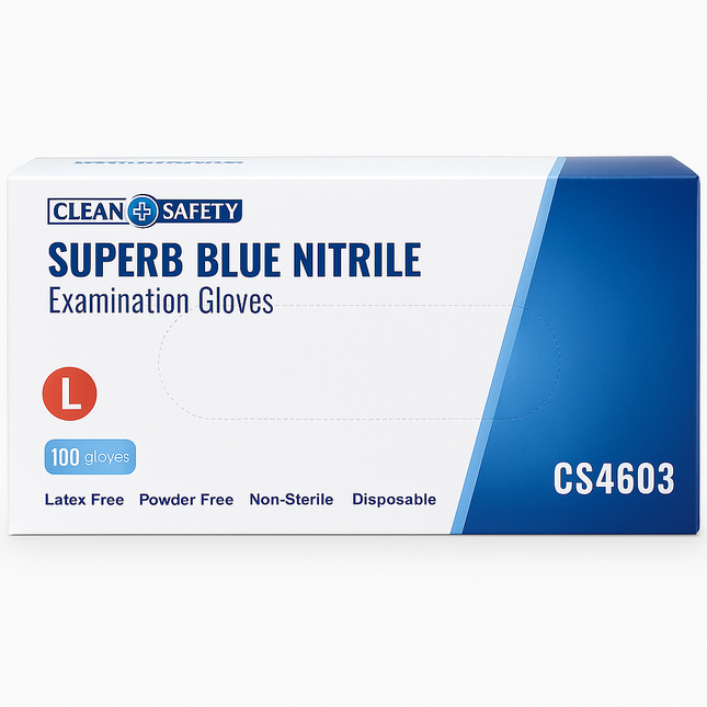 Cheap Nitrile Gloves – Clean Safety Superb Blue – Latex Free, Powder Free, Disposable Exam Gloves (S, M, L, XL) – 100/Box, 10 Boxes/Case