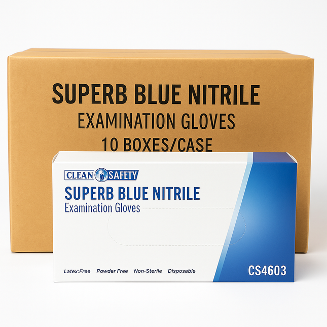 Cheap Nitrile Gloves – Clean Safety Superb Blue – Latex Free, Powder Free, Disposable Exam Gloves (S, M, L, XL) – 100/Box, 10 Boxes/Case