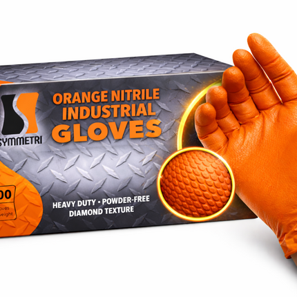 AroCare 8 Mil Orange Nitrile Gloves, Diamond Grip, Powder-Free, Latex-Free, Large, 100/Box