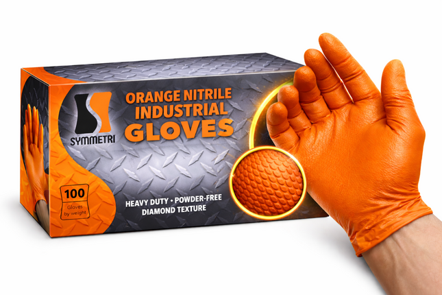 AroCare 8 Mil Orange Nitrile Gloves, Diamond Grip, Powder-Free, Latex-Free, Large, 100/Box
