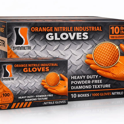 AroCare 8 Mil Orange Nitrile Gloves, Diamond Grip, Powder-Free, Latex-Free, X-Large, 1000/Case
