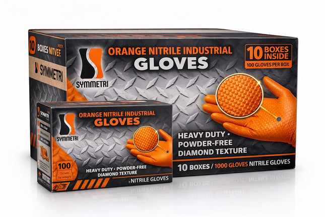 AroCare 8 Mil Orange Nitrile Gloves, Diamond Grip, Powder-Free, Latex-Free, X-Large, 1000/Case