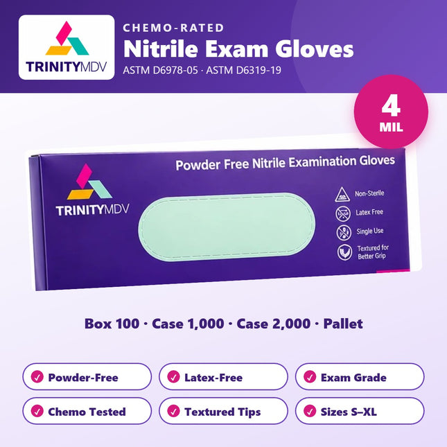 TrinityMDV chemo-rated 4 mil nitrile exam gloves